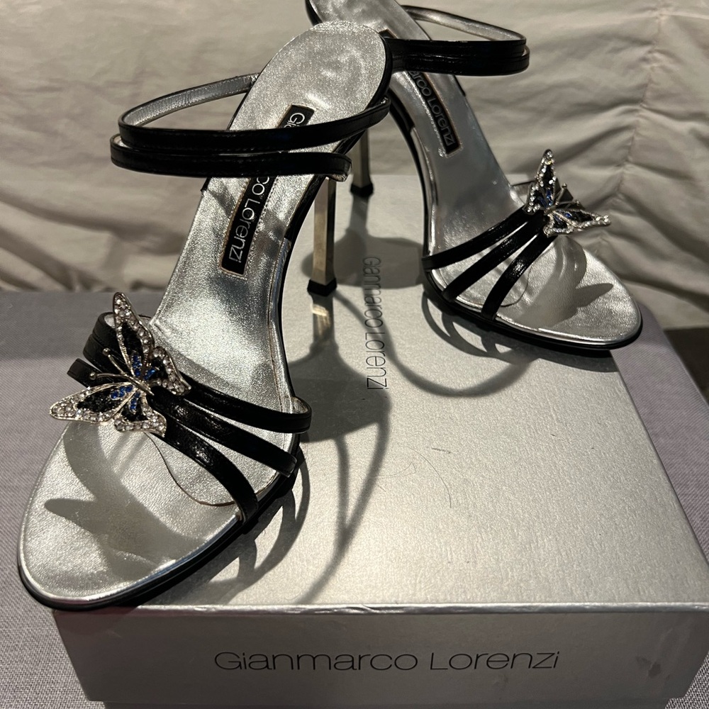 Gianmarco Lorenzi Black Heels with Rhinestone Butterfly - Picture 4 of 4